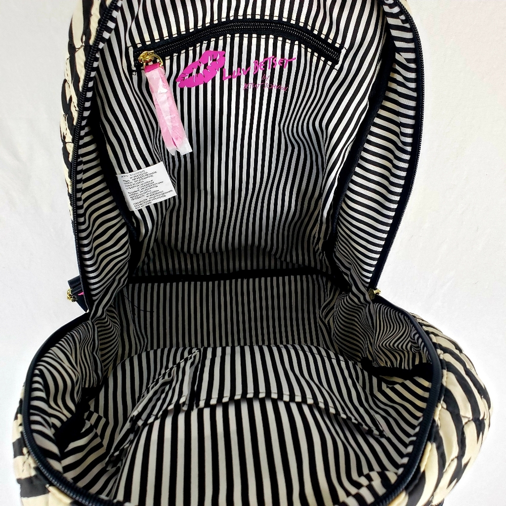 LUV BETSEY JOHNSON Backpack Black/White Stripe, Pink Trim, Funny Face - Picture 7 of 12